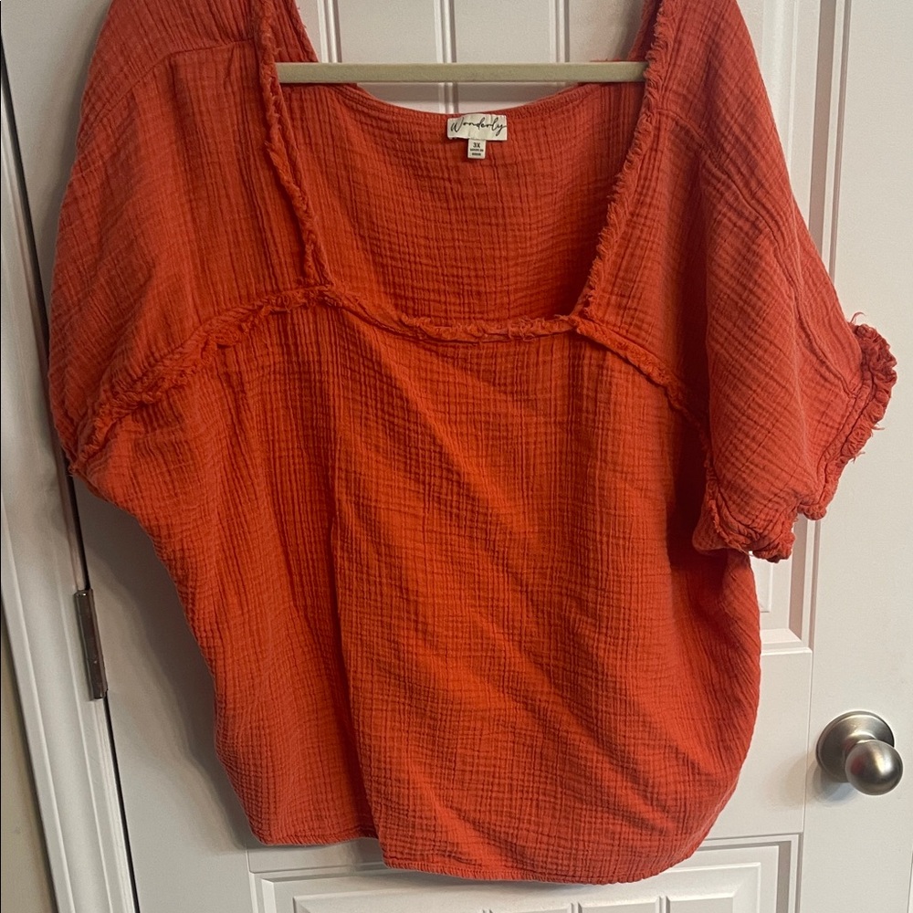 Wonderly‎ Textured Orange Blouse Square neck top size 3xl